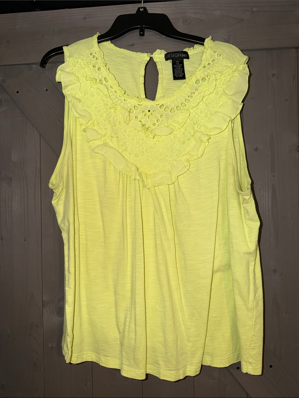 Design 365 Neon Yellow Ruffle Eyelet Tank Top